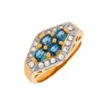 Bague saphirs 1. 24 carat et diamants 0. 16 carat or jaune 7. 44g