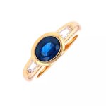 Bague saphir 1. 34 carat et diamants 0. 30 carat or jaune 5. 94g