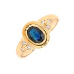 Bague saphir 1 carat et diamants 0. 12 carat or jaune 5. 10g