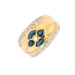 Bague saphirs 1 carat et diamants 0. 12 carat or jaune 9. 91g