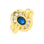 Bague saphir 1 carat et diamants 0. 38 carat or jaune 8. 33g