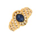 Bague saphir 1 carat et diamants 0. 63 carat or jaune 6. 39g