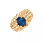 Bague saphir 1 carat et diamants 0. 69 carat or jaune 6. 25g