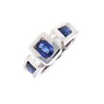 Bague saphirs 2. 26 carats et diamants 0. 20 carat or blanc 13. 18g