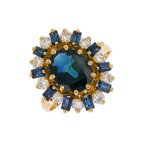 Bague saphirs 3 carats et diamants 0. 50 carat or jaune 5. 77g