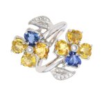 Bague saphirs 7. 28 carats et diamants 0. 20 carat or blanc 11. 19g