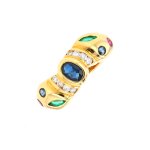 Bague saphirs, meraudes, rubis et diamants or jaune 5. 49g