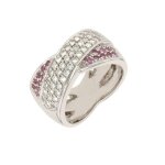 Bague saphirs rose 0. 18 carat et diamants 0. 43 carat or blanc 10. 81g