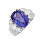 Bague tanzanite 6. 38 carats et diamants 1. 02 carats or blanc 9. 30g