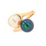 Bague toi & moi perle de culture et de tahiti or jaune 6. 11g