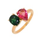 Bague toi & moi saphir 1. 89 carat et tourmaline 1. 40 carat or jaune 4. 65g