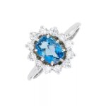 Bague aigue - marine 0. 84 carat et diamants 0. 48 carat or blanc 3. 46g