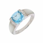 Bague topaze 2. 60 carats, diamants 0. 05 carat et nacre or blanc 4. 35g
