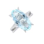 Bague vintage aigue - marine 4. 18 carats or blanc 5. 75g