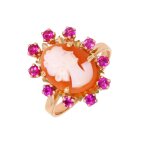 Bague vintage cam�e rubis de synth�se or jaune 3. 89g