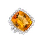 Bague vintage citrine 13. 80 carats et diamants 0. 89 carat or blanc 13. 07g