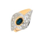 Bague vintage diamants 0. 16 carat et saphir 0. 40 carat 2 ors 4. 67g