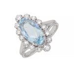 Bague vintage diamants 0. 29 carat et aigue - marine 2. 28 carats or blanc 5. 95g