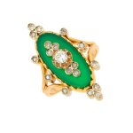 Bague vintage diamants 0. 42 carat et agate verte 2 ors 6. 84g