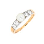 Bague vintage diamants 0. 48 carat et perle 2 ors 3. 16g