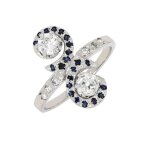 Bague vintage diamants 0. 77 carat et saphirs 0. 22 carat or blanc 4. 85g