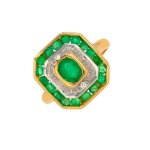 Bague vintage �meraudes 0. 51 carat et diamants 0. 01 carat or jaune 3. 32g