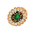 Bague vintage �meraude 0. 66 carat et diamants 0. 48 carat 2 ors 10. 02g