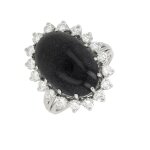Bague vintage goldstone bleu et diamants 1. 08 carat or blanc 7. 52g