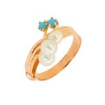 Bague vintage perles et turquoises cabochons or jaune 3. 06g