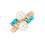Bague vintage perles et turquoises or jaune 3. 14g Bague vintage perles et turquoises or jaune 3. 14g