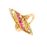Bague vintage rubis 0. 17 carat et diamants 0. 17 carat or jaune 6. 68g