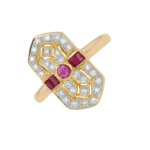 Bague vintage rubis 0. 20 carat et diamants 0. 14 carat or jaune 3. 69g