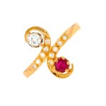 Bague vintage rubis 0. 22 carat et diamants 0. 25 carat or jaune 3. 14g