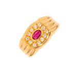 Bague vintage rubis 0. 29 carat et diamants 0. 18 carat or jaune 5. 20g
