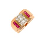 Bague vintage rubis 0. 36 carat et diamants 0. 15 carat 2 ors 8. 71g