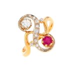 Bague vintage rubis 0. 38 carat et diamants 0. 25 carat 2 ors 4. 05g