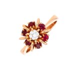 Bague vintage rubis 0. 42 carat et diamants 0. 20 carat or jaune 5. 35g