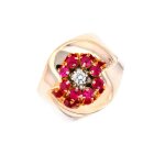 Bague vintage rubis 0. 64 carat et diamants 0. 11 carat or rose 11. 13g