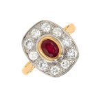 Bague vintage rubis 0. 77 carat et diamants 0. 80 carat 2 ors 6. 19g