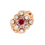 Bague vintage rubis de synthse 0. 55 carat et diamants 1. 22 carat 2 ors 7. 06g