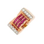 Bague vintage rubis de synth�se 1. 08 carat et diamants 0. 30 carat 2 ors 14. 80g