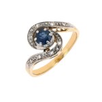 Bague vintage saphir 0. 49 carat et diamants 0. 04 carat 2 ors 3. 82g