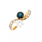 Bague vintage saphir 0. 52 carat et diamants 0. 50 carat 2 ors 2. 73g