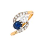 Bague vintage saphir 0. 58 carat et diamants 0. 63 carat or jaune 3. 23g