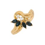 Bague vintage saphirs 0. 60 carat et diamants 0. 06 carat or jaune 4. 58g