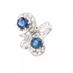 Bague vintage saphirs 1. 18 carat et diamants 0. 12 carat or blanc 6. 33g