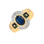Bague vintage saphir 1. 35 carat et diamants 0. 10 carat or jaune 5. 87g