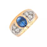 Bague vintage saphir 2. 25 carats et diamants 0. 56 carat 2 ors 12. 13g
