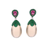 Boucles isabelle langlois diamants 0. 03 carat, meraudes 1. 22 carat et pierres fines or blanc 16. 12g ...