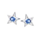 Boucles d'oreilles étoiles saphirs 0. 54 carat et diamants 0. 03 carat or blanc 1. 66g Boucles d'oreilles étoiles saphirs 0. 54 carat et diamants 0. 03 carat or blanc 1. 66g